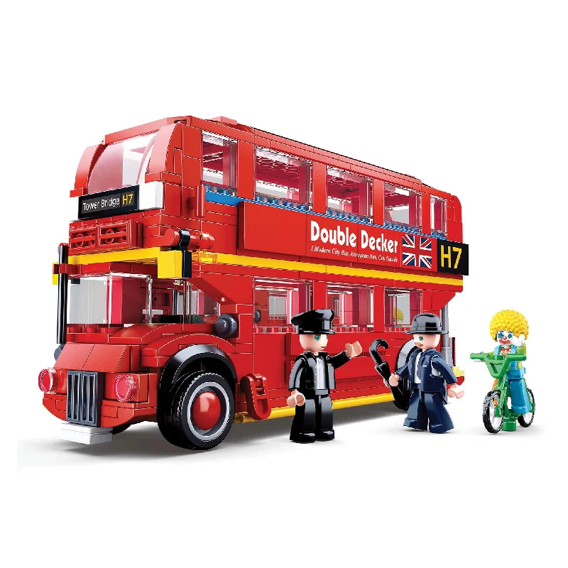 Natural Wood - Grain Colored Building Blocks for a Rustic - Looked Play SetPlayzu By Sluban Model bricks-London Bus || 6years++