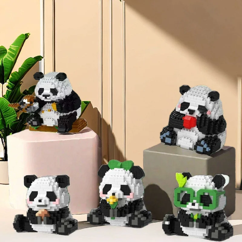 Hand - Sanded Interlocking Wooden Building Blocks for Easy Assembly and DisassemblyAdorable Pandas Nano Blocks Brick Set - Articulated Garden Swing and Detachable Panda Figures