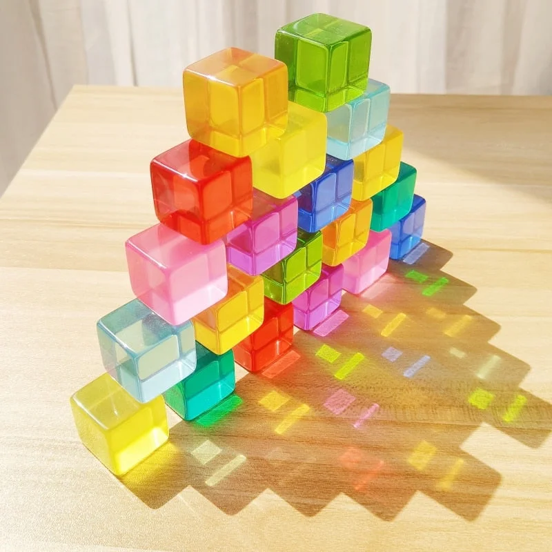 Sustainable Small - Scale Wooden Building Blocks for Pocket - Sized CreativityAcryliic Rainbow Blocks Cubes Gem Blocks Toys For Kids Transmission Cubes Stacking Early Educational Toys For Children