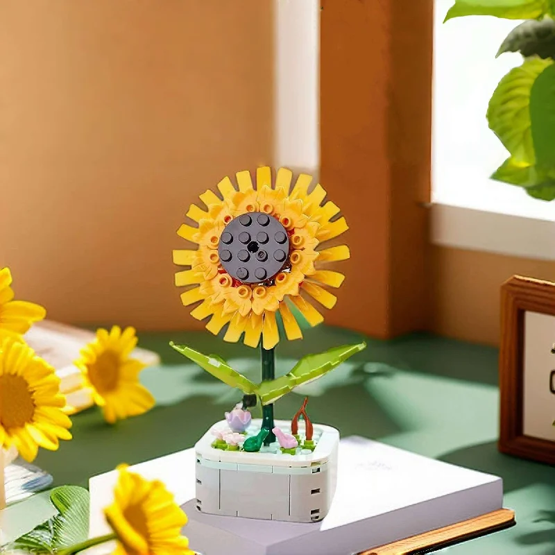 Eco - Friendly Solid Wood Building Blocks with Smooth Edges for Safe ConstructionSun Flower (Helianthus) - DIY Floral Bliss: Craft Your Own Eternal Garden with Flower Building Block Kits