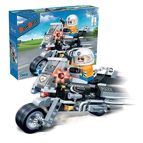 High - Grade Solid Wooden Building Blocks with a Puzzle - Solving FeaturePolice Motorbike 8351 Banbao