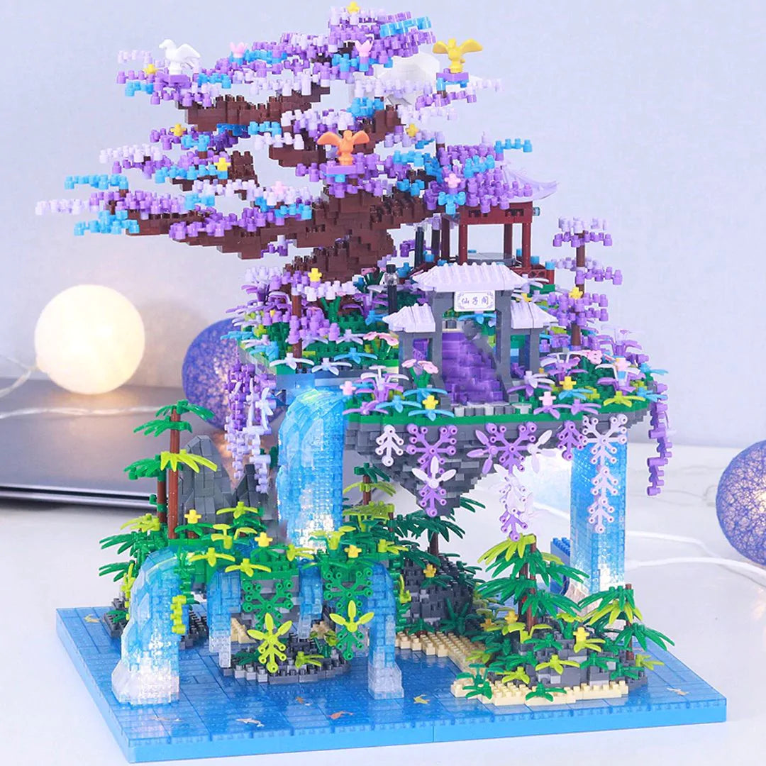 Hand - Made Wooden Building Blocks with a Transportation - Themed CollectionNew Nano Building Blocks Set of Japanese Purple Sakura Tree Temple Waterfall