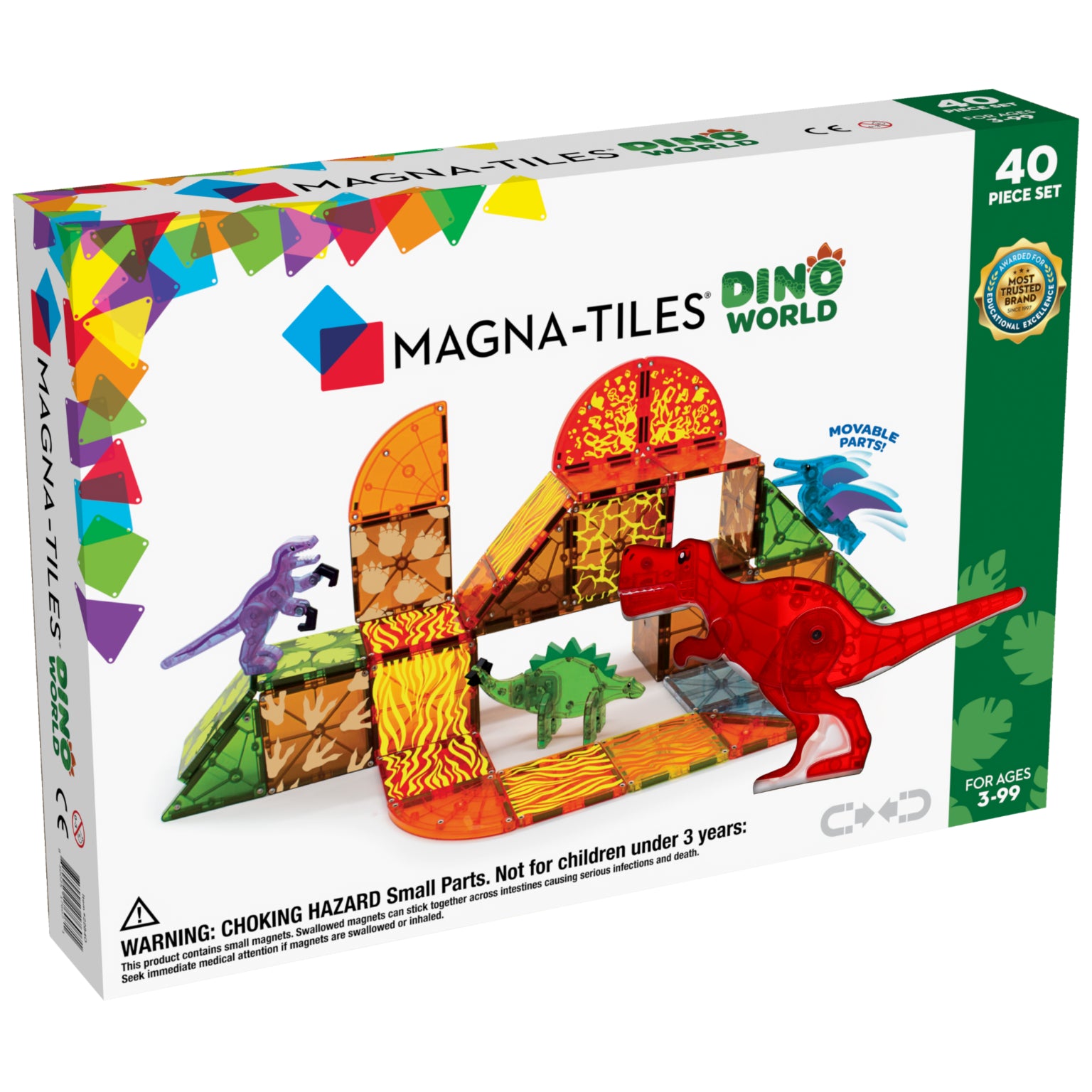 High - Quality Solid Wooden Building Blocks with Magnetic Inserts for Added StabilityDino World 40-Piece Set Magna-Tiles