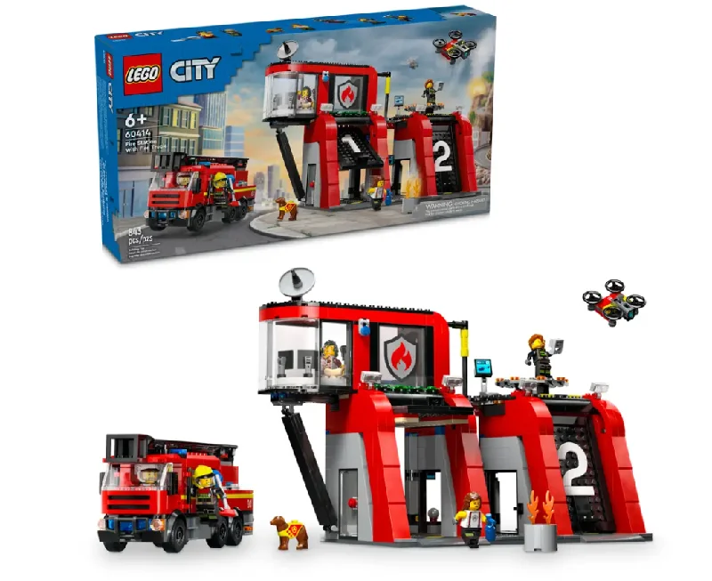 Hand - Sanded Interlocking Wooden Building Blocks for Easy Assembly and DisassemblyFire Station with Fire Truck