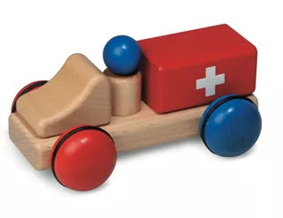 Vintage - Inspired Stapelstein Toy Tin Wind - Up Toys for CollectorsFagus houten mini-ambulance F12.04