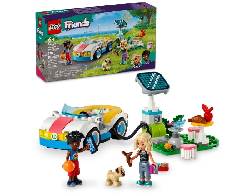 Natural Wood Building Blocks with a Space - Exploration Play Set ThemeElectric Car and Charger