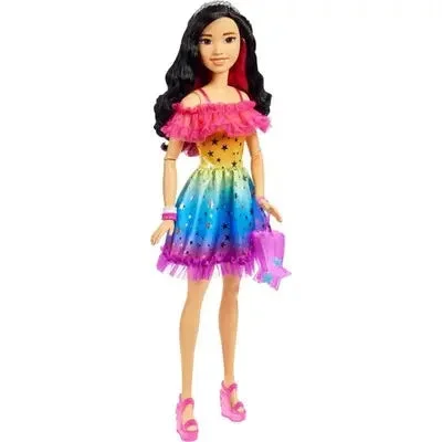 Hello Kitty Action Figure with Bow - Adorned Outfit and Miniature Sanrio ItemsBarbie 28" Large Doll with Black Hair and Rainbow Dress