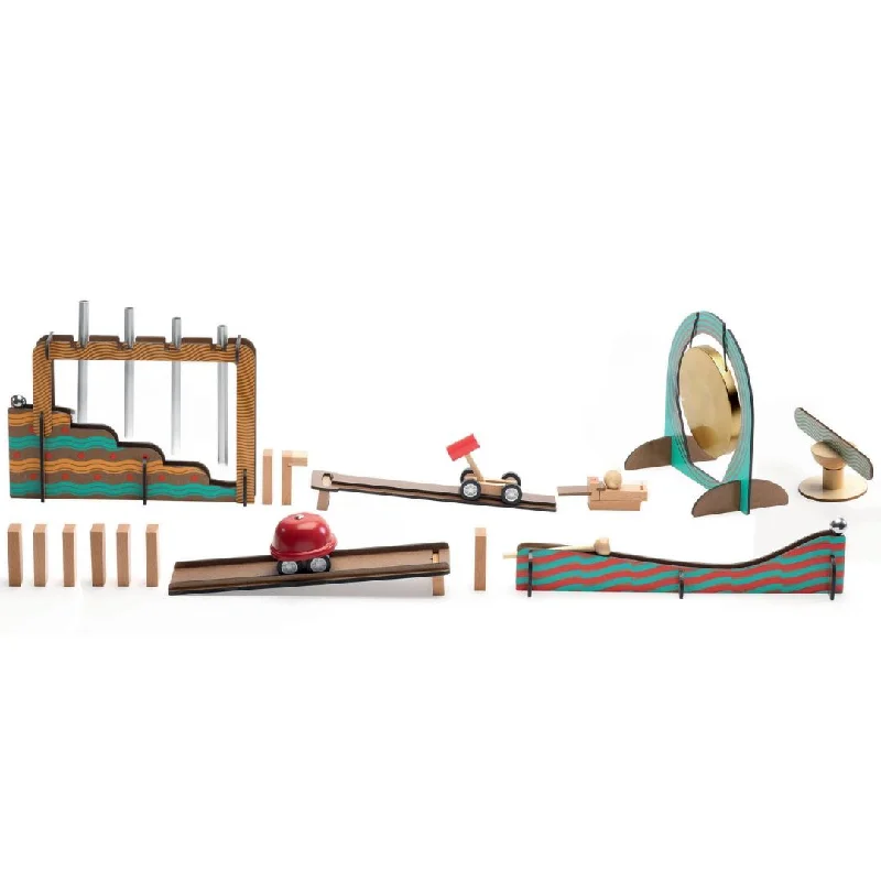 Natural Finish Wooden Pull - Along Wagon for Outdoor Toy Transport and PlayZig & Go Wooden Music Building Game - 52 Piece Set