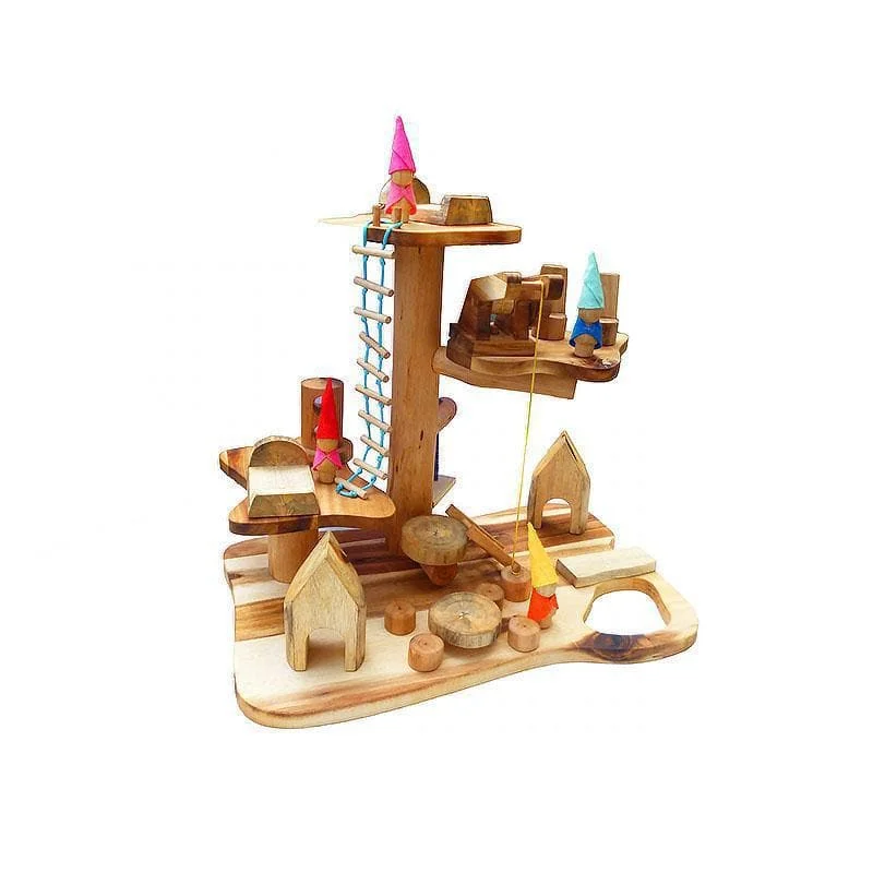 Hand - Turned Wooden Spinning Top with a Colorful Design for Classic AmusementGnome’s House