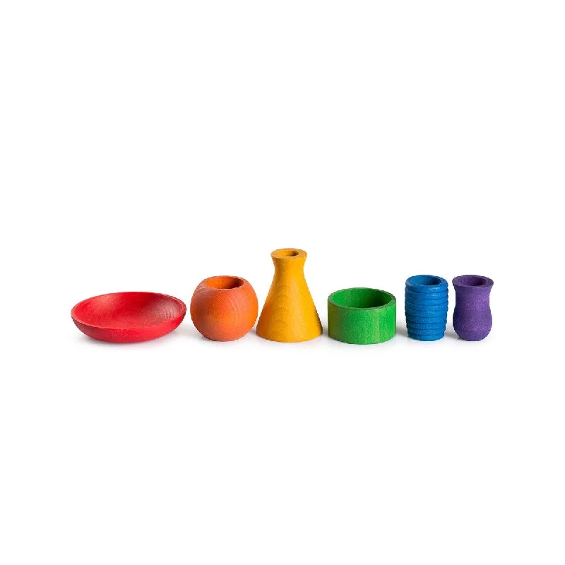 Hand - Turned Wooden Spinning Top with a Colorful Design for Classic AmusementGrapat coloured pots