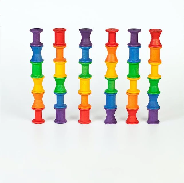 Handmade Wooden ABC Puzzle with Raised Letters for Tactile Learning ExperienceGrapat coloured spools 36 pcs