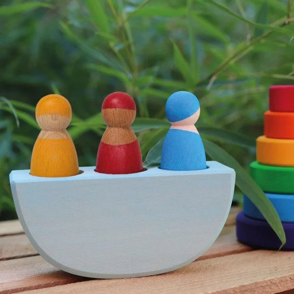 Hand - Painted Wooden Animal Figurines Set for Nursery Decor and Pretend PlayGrimm's 3 in a boat coloured