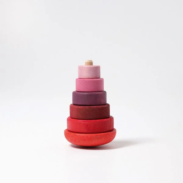 Hand - Turned Wooden Spinning Top with a Colorful Design for Classic AmusementGrimm's pink wobbly conical tower