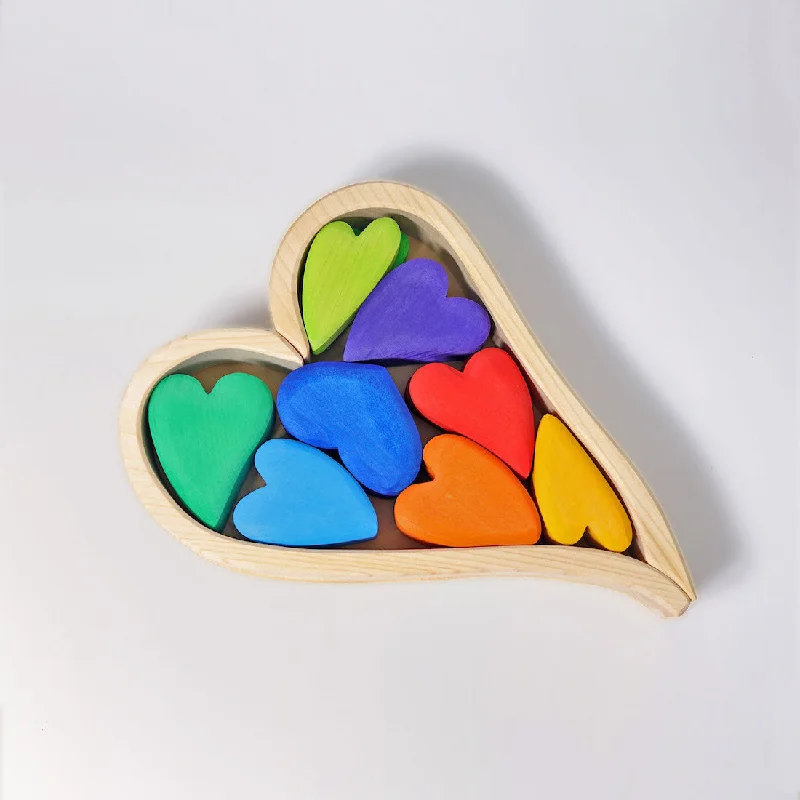 Hand - Painted Wooden Doll Set with Dresses and Accessories for Pretend PlaytimeGrimm's rainbow hearts block set