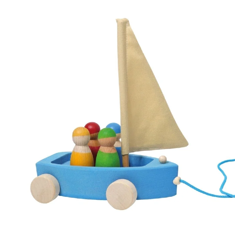 Wooden Toy Truck with Detachable Trailer for Imaginative Play and Cargo TransportWooden Land Yacht and Four Peg Friends