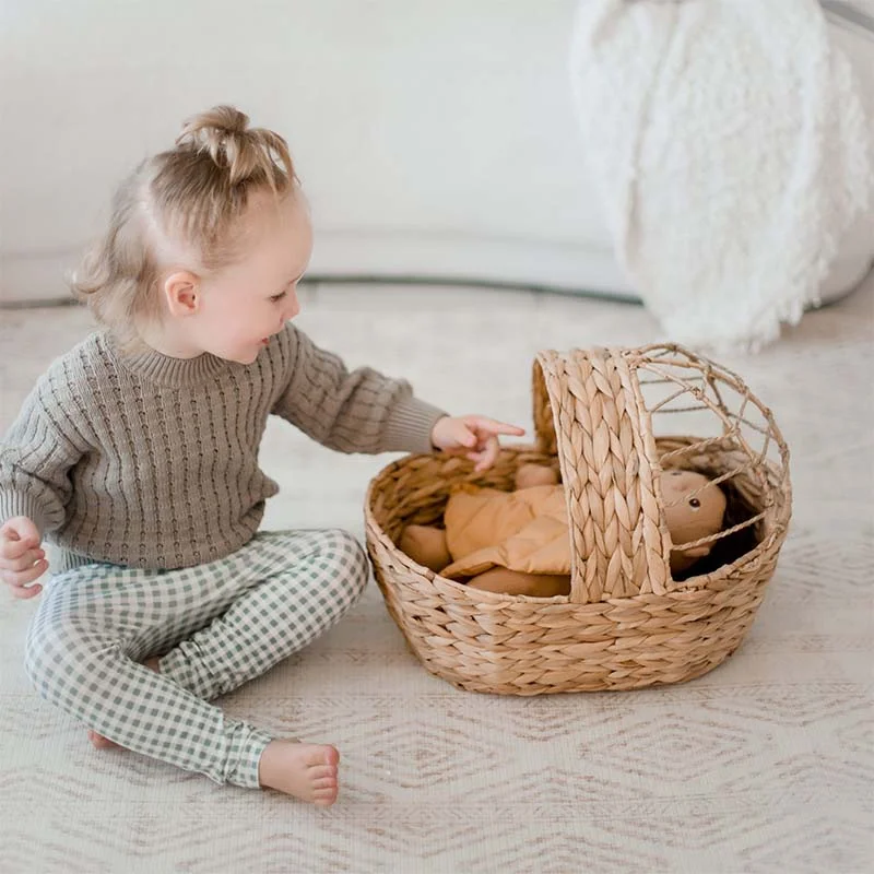 Handmade Wooden ABC Puzzle with Raised Letters for Tactile Learning ExperienceJute Doll Basket