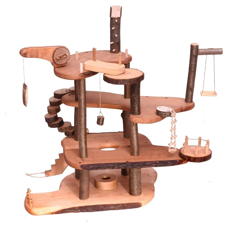 Sustainable Wood Marble Run Set with Multiple Tracks and Marble StorageLarge Wooden Branch Fairy Tree House