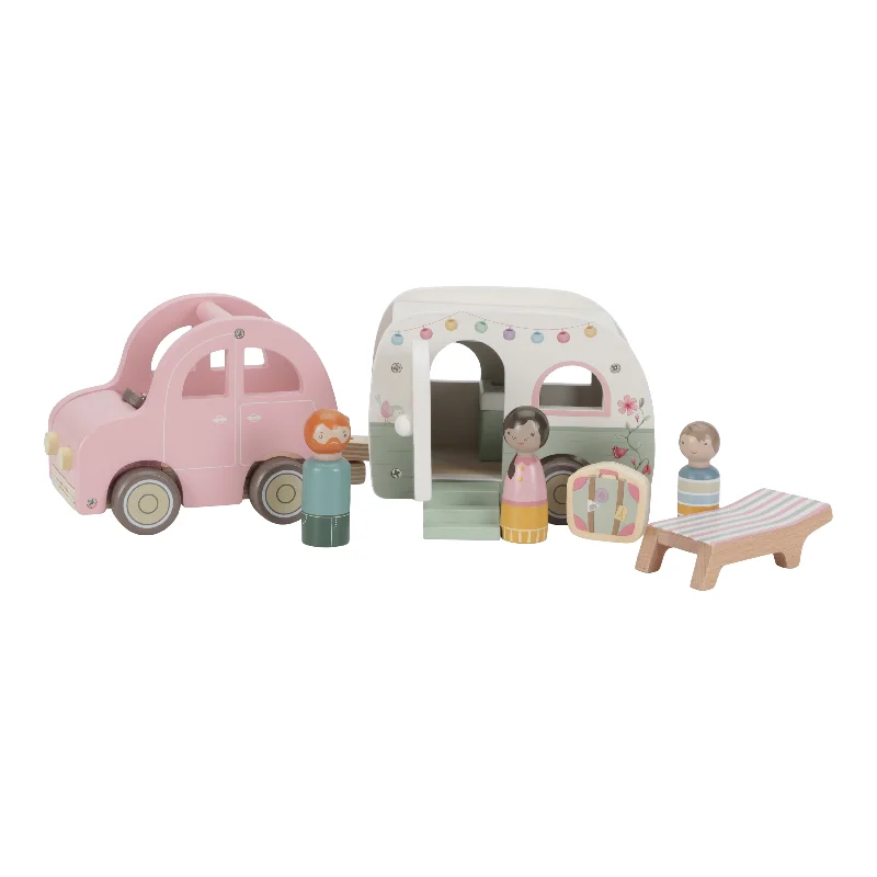 Sustainable Wood Marble Run Set with Multiple Tracks and Marble StorageLittle Dutch Toy Car with Caravan