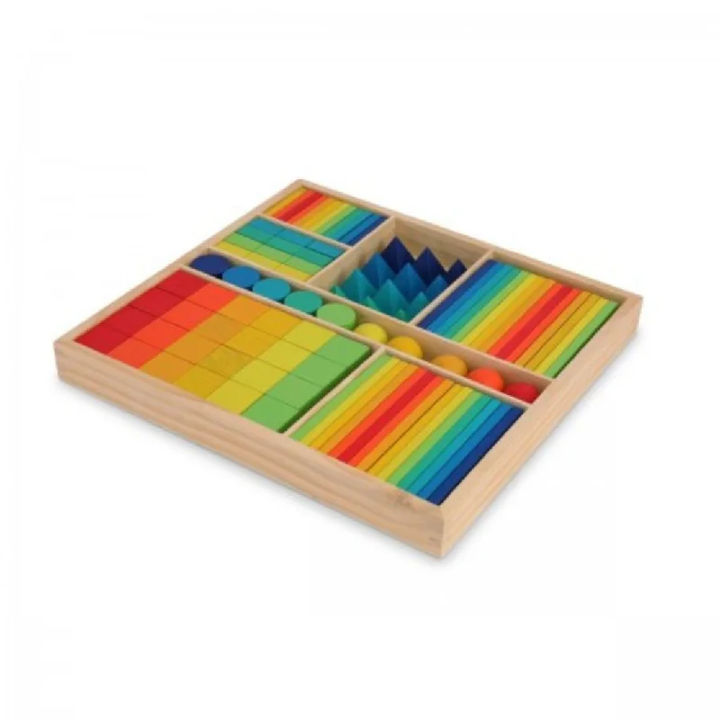 Sustainable Wood Marble Run Set with Multiple Tracks and Marble StorageMixed Block Tray Rainbow