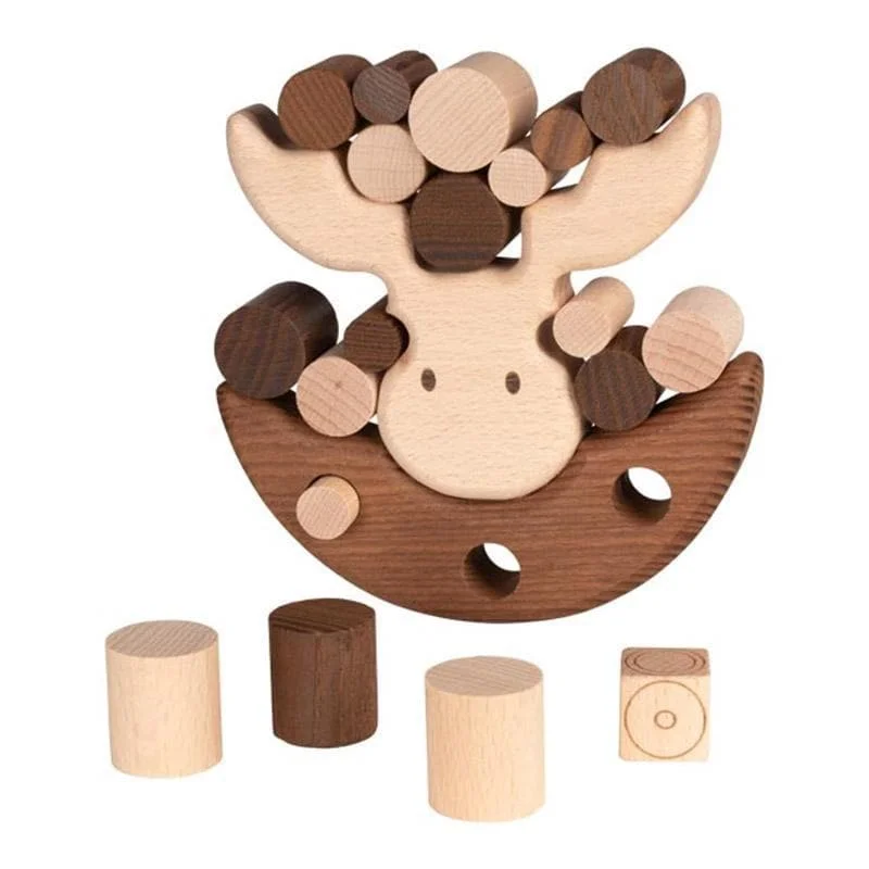 Natural Finish Wooden Pull - Along Wagon for Outdoor Toy Transport and PlayMoose Balancing Game - nature