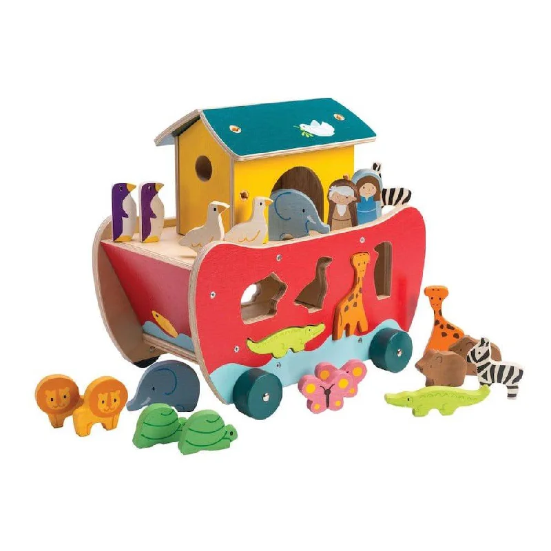 Handmade Wooden ABC Puzzle with Raised Letters for Tactile Learning ExperienceNoah's Ark Shape Sorter