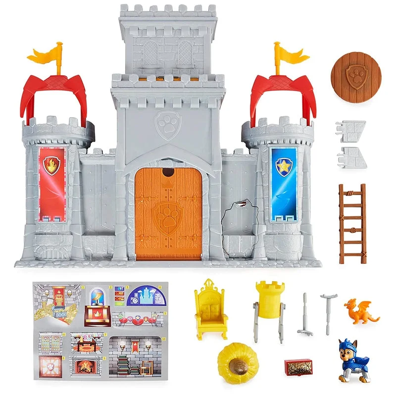 Disney Frozen Elsa Action Figure with Sparkling Dress and Magic WandPAW Patrol Chase Rescue Knights Castle HQ Transforming 11 Pcs Playset with Chase and Mini Dragon Draco Action Figures