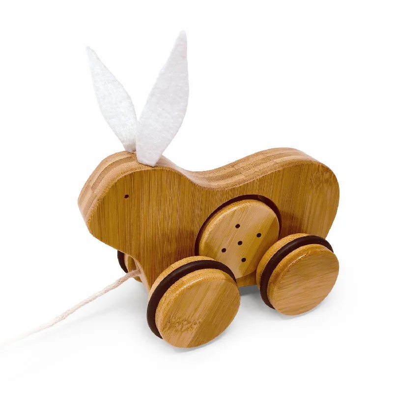 Hand - Painted Wooden Animal Figurines Set for Nursery Decor and Pretend PlayPush & Pull Rabbit - Bamboo