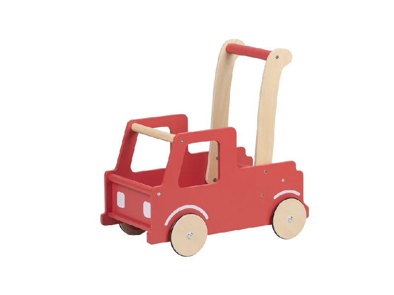 Natural Finish Wooden Pull - Along Toy Duck with Wheels for Toddler Outdoor PlayPush truck Firetruck red