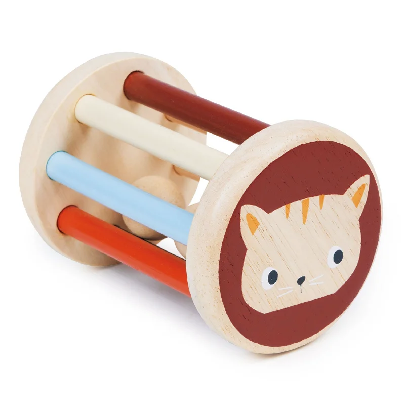 Traditional Wooden Domino Set with Engraved Numbers for Family Game NightsRolling Kitten Rattle