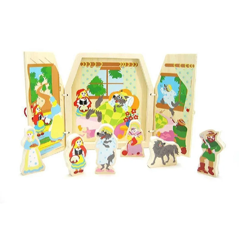 Eco - Friendly Wooden Building Blocks Set with Magnetic Connectors for Creative ConstructionStorytelling Red Riding Hood