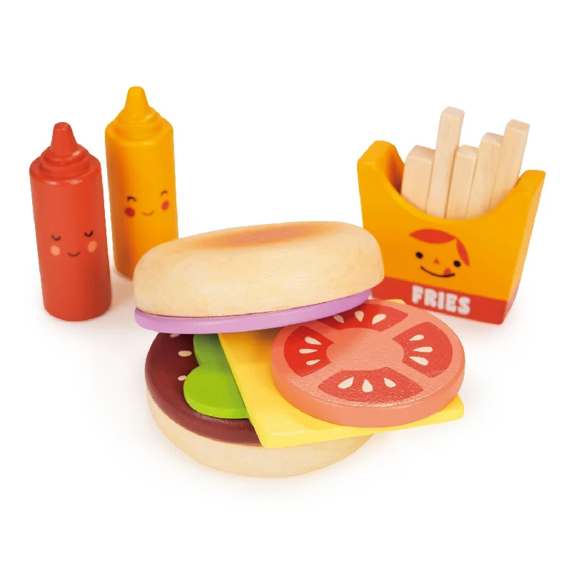 Eco - Friendly Wooden Building Blocks Set with Magnetic Connectors for Creative ConstructionTake-out Burger Set