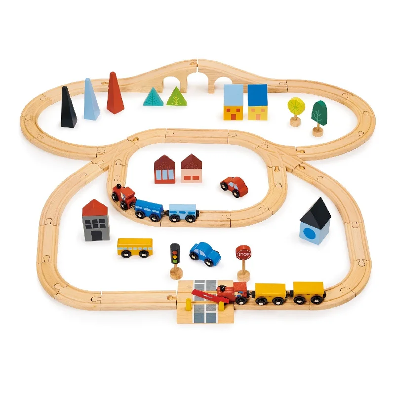 Hand - Turned Wooden Spinning Top with a Colorful Design for Classic AmusementTown Train Set