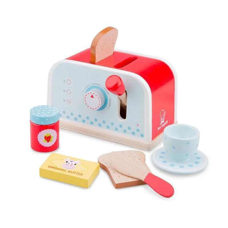 Hand - Painted Wooden Doll Set with Dresses and Accessories for Pretend PlaytimeWooden Toaster - Blue