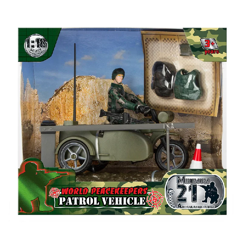 Transformers Optimus Prime Action Figure with Convertible Vehicle Mode and Battle AxeWorld Peacekeepers 1:18 Patrol Vehicle Sidecar