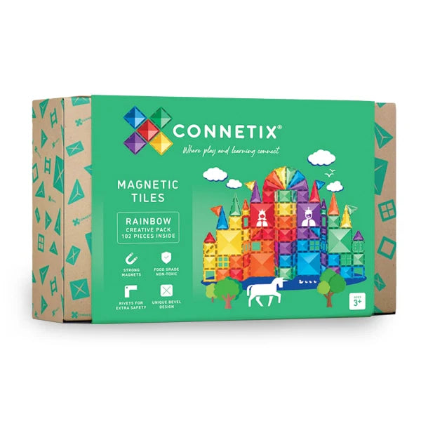 Sustainable Solid Wood Educational Toys with a Language - Learning Activity BookConnetix Magnetic Tiles Rainbow creative set 102 pieces