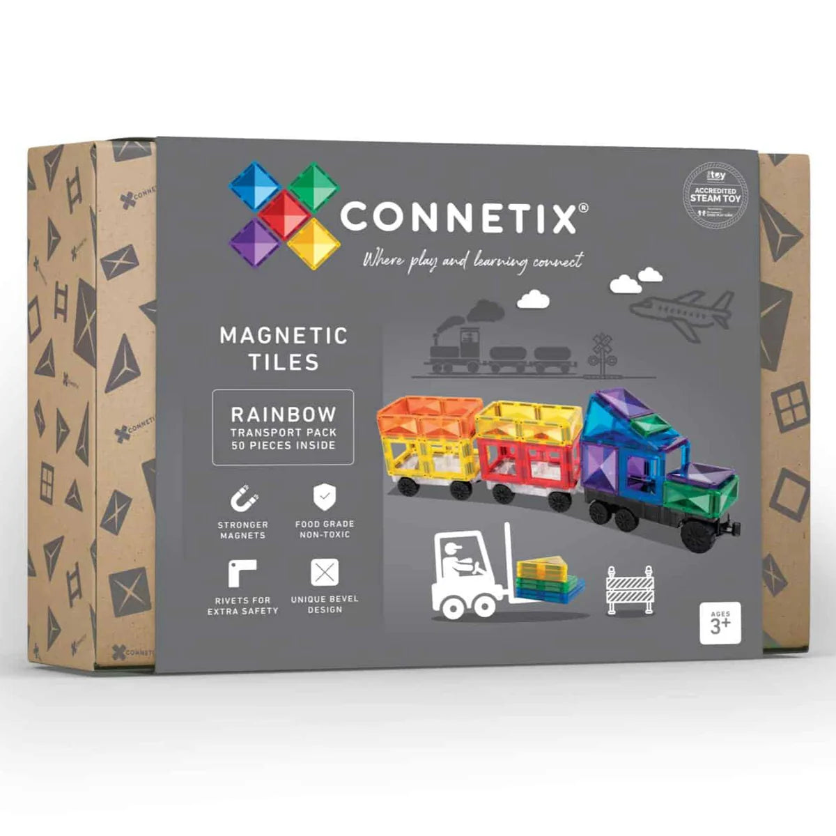 Eco - Friendly Solid Wood Educational Toys with Shape - Sorting Features for 1 - 3 Year OldsConnetix Magnetic Tiles Rainbow Transport pack 50 pieces