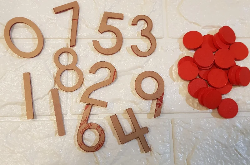 Solid Wood Educational Toys with a Coding and Logic - Building GameCut out Acrylic Numbers and Red wooden counters