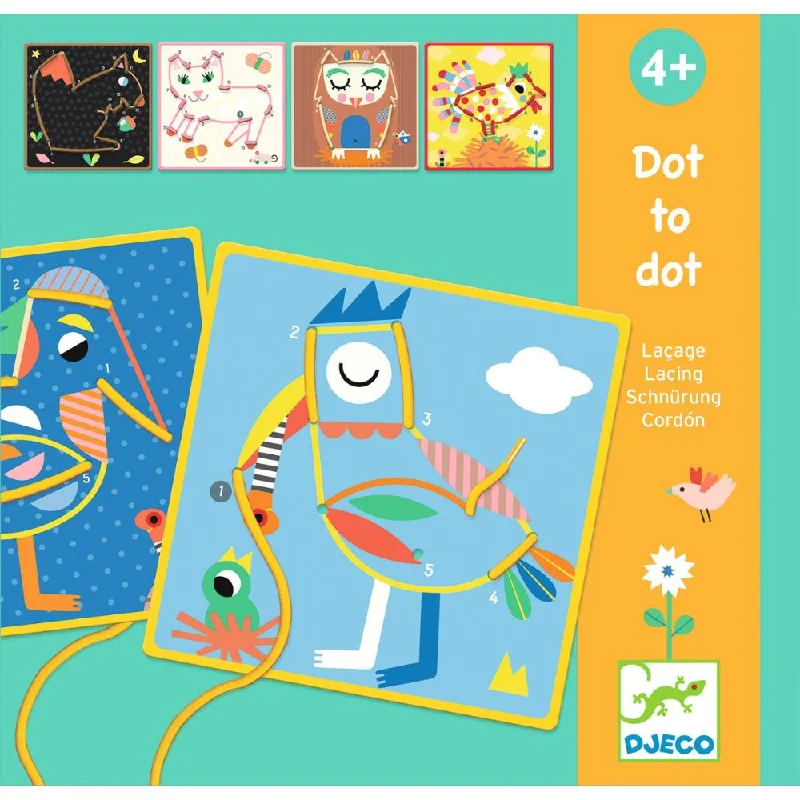 Hand - Painted Wooden Educational Toys in a Historical and Cultural ThemeDjeco Lacing Cards, Dot To Dot - learn numbers as you lace! 4 yrs +