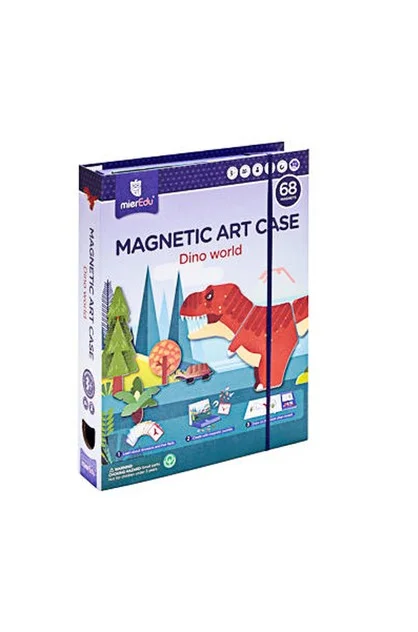 Natural Wood Educational Toys with a Magnetic Puzzle Design for Brain TrainingMagnetic Art Case Dino World