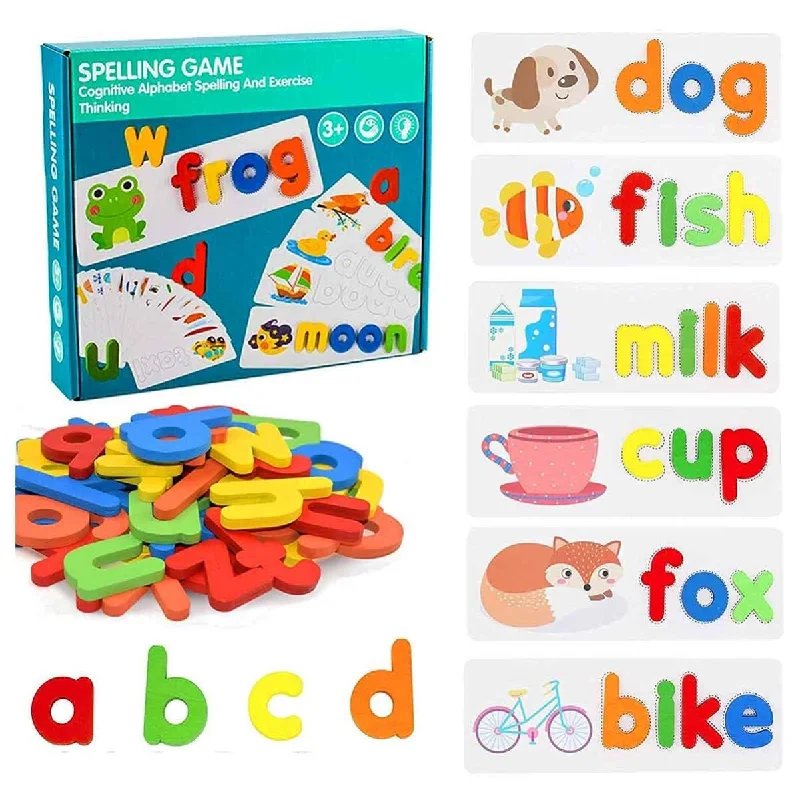 Natural Wood Early Learning Educational Toys for Toddlers' Cognitive DevelopmentMontessori Spell Learning Wooden ABC Flash Cards Shapes Puzzles