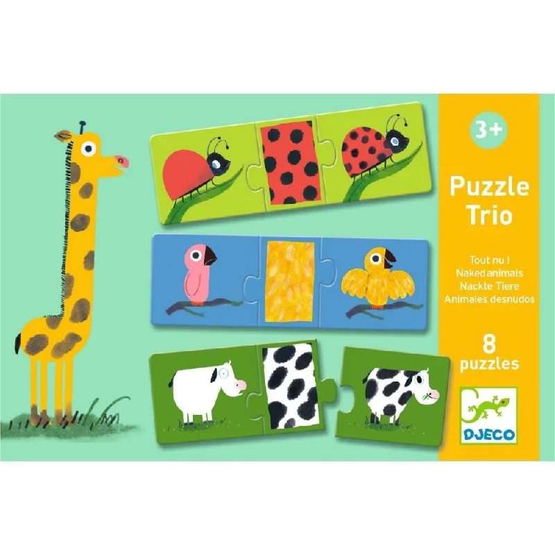 High - Grade Solid Wood Educational Toys for Improving Hand - Eye CoordinationDjeco Educational Toddler Puzzle Trio - Naked Animals