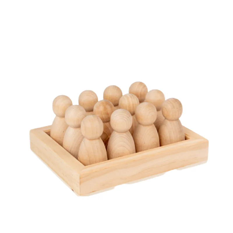 High - Quality Solid Wood Educational Toys for Developing Fine Motor Skills in KidsPrism Play 12 Pcs Wooden Peg Dolls with Tray - Natural Colour