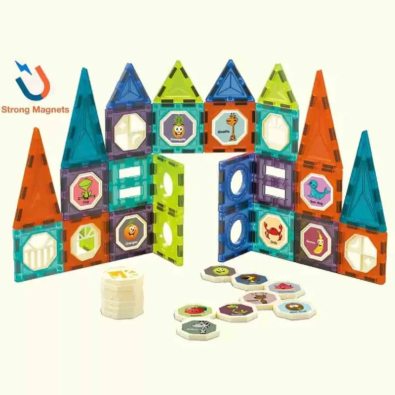 Hand - Carved Wooden Educational Toys with Alphabet - Learning Blocks3D Magic Magnetic Tiles Building Blocks