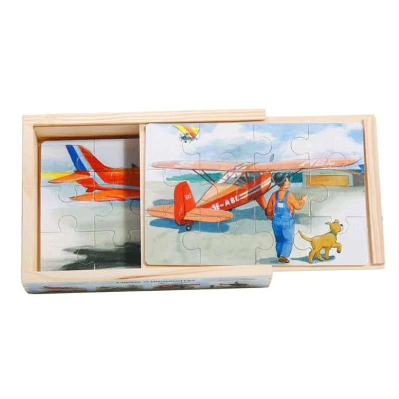 Small - Scale 50 - Piece Wooden Puzzles of Cartoon Characters for Toddlers' Early LearningAeroplane Box Puzzle by Hjelms