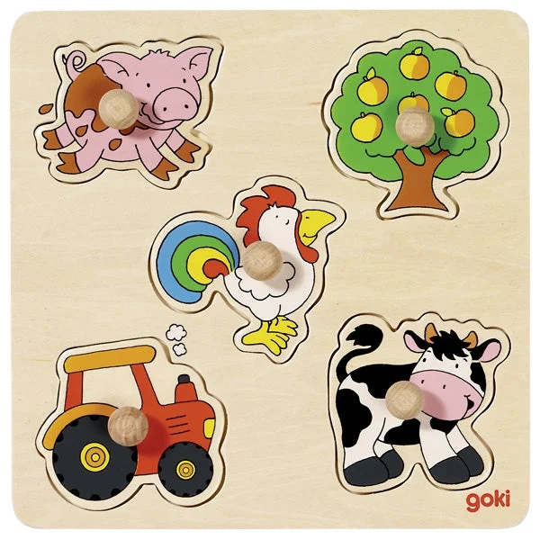 Puzzle - and - Storage Wooden Puzzles with a Farmyard Theme for Kids' RoomsLift-out puzzle - In the countryside, Goki Essentials