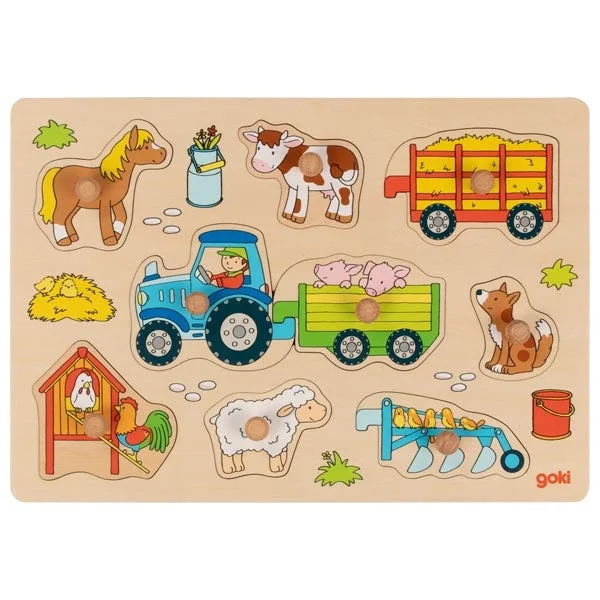 Puzzle - Mat Included Wooden Puzzles with a Botanical Garden Theme for Comfortable AssemblyLift-out puzzle Tractor with trailers