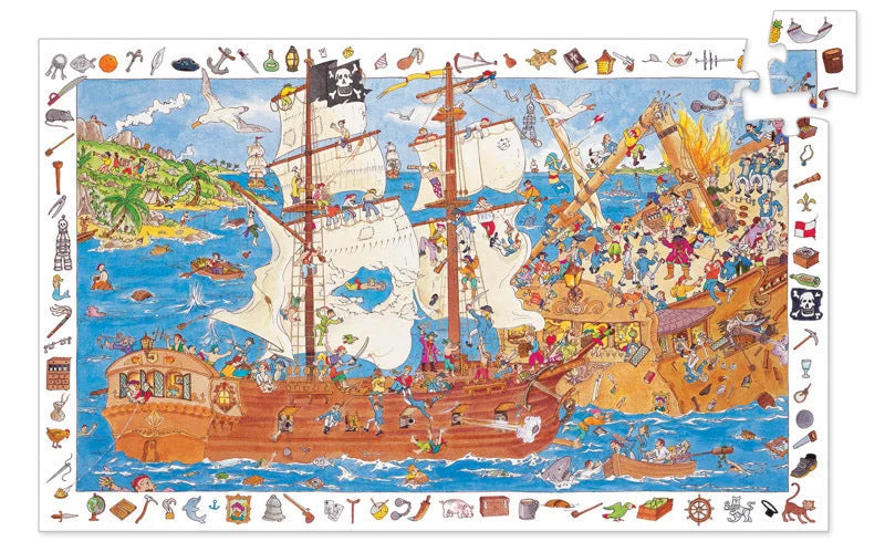 Adjustable - Difficulty Wooden Puzzles with a Castle Theme for Family Bonding TimePirates Puzzle 100 Pieces Observation Puzzle by Djeco