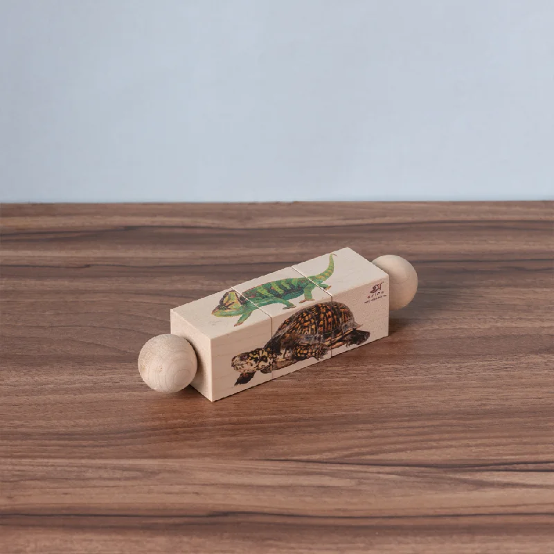 Braille - Labeled Wooden Puzzles for Visually Impaired IndividualsRotating Puzzle - Reptiles